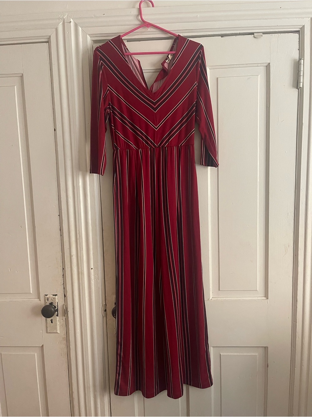 Inspired Hearts Burgundy & Black Striped Boot-Cut Jumpsuit